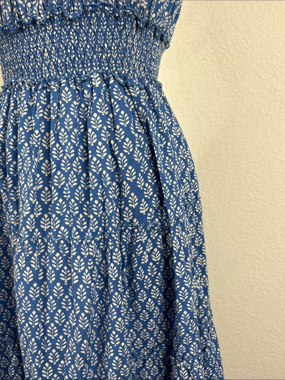 Pink City Prints Buta Rah Rah Smocked Tiered Stamped Floral Print Midi Dress - Picture 3 of 9